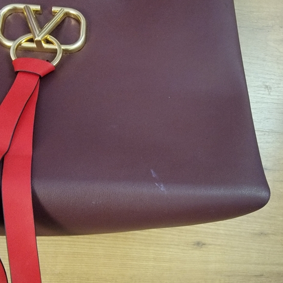 VALENTINO Burgundy Leather V-Ring Tote Bag - Picture 14 of 16